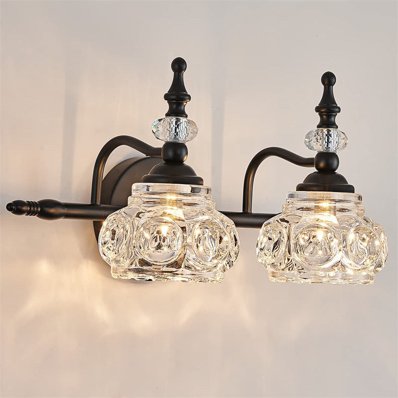 Applique da Parete in Vetro e Ferro Contemporaneo Retro, Lampada da Vanity con 1/2/3/4 Luci per Bagno