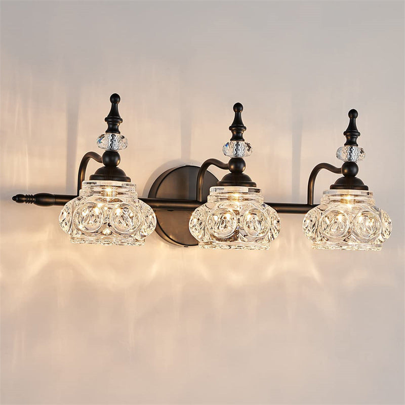 Applique da Parete in Vetro e Ferro Contemporaneo Retro, Lampada da Vanity con 1/2/3/4 Luci per Bagno