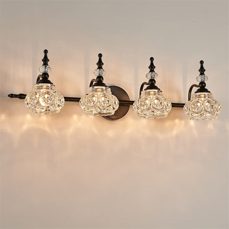 Applique da Parete in Vetro e Ferro Contemporaneo Retro, Lampada da Vanity con 1/2/3/4 Luci per Bagno