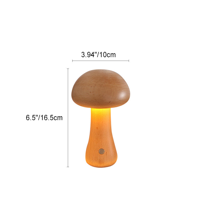 Lampada da Tavolo LED a Fungo Ricaricabile in Legno Massello Scandinava Contemporanea Luce Notturna per Comodino