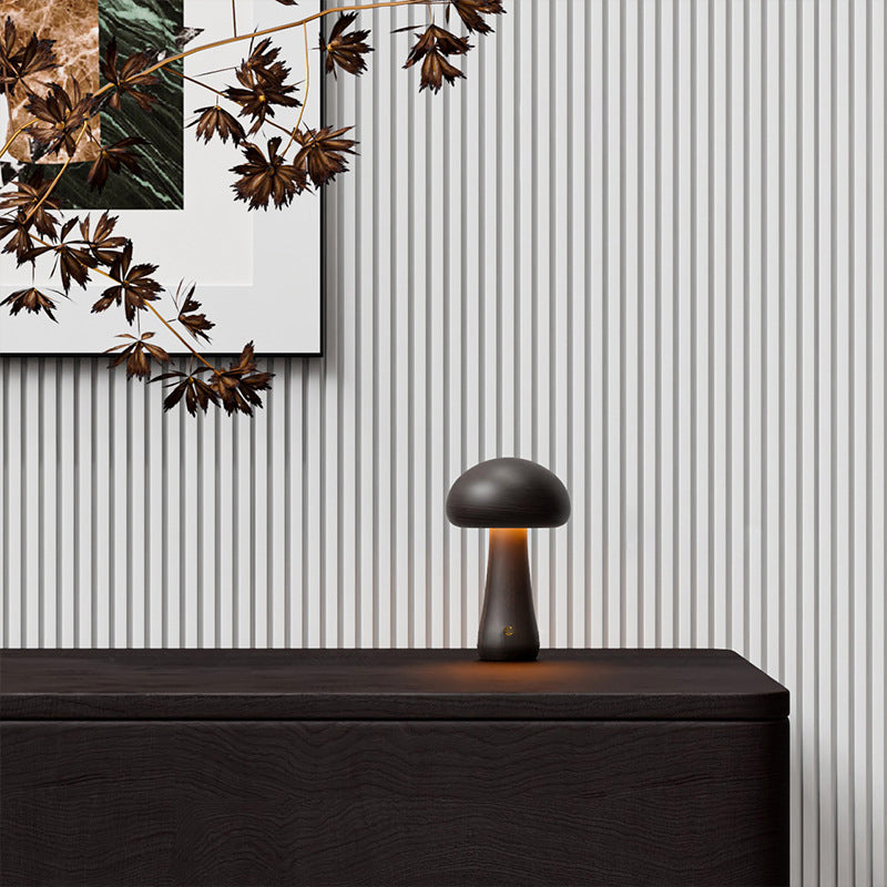 Lampada da Tavolo LED a Fungo Ricaricabile in Legno Massello Scandinava Contemporanea Luce Notturna per Comodino