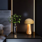 Lampada da Tavolo LED a Fungo Ricaricabile in Legno Massello Scandinava Contemporanea Luce Notturna per Comodino
