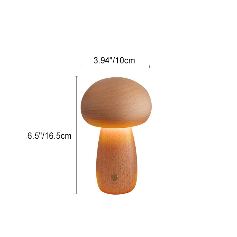 Lampada da Tavolo LED a Fungo Ricaricabile in Legno Massello Scandinava Contemporanea Luce Notturna per Comodino