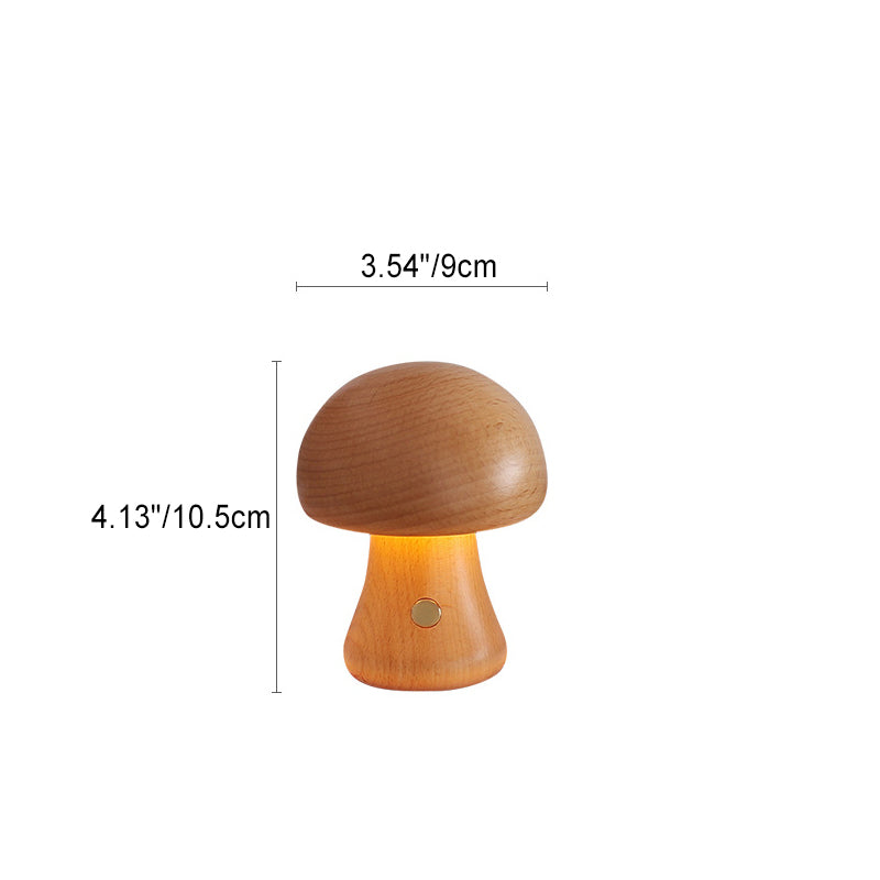 Lampada da Tavolo LED a Fungo Ricaricabile in Legno Massello Scandinava Contemporanea Luce Notturna per Comodino
