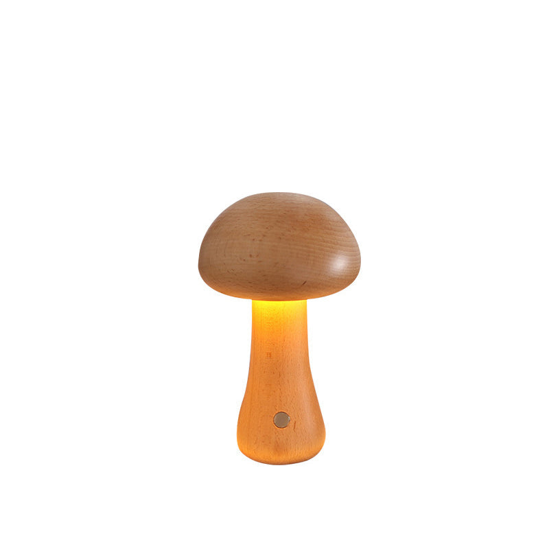 Lampada da Tavolo LED a Fungo Ricaricabile in Legno Massello Scandinava Contemporanea Luce Notturna per Comodino