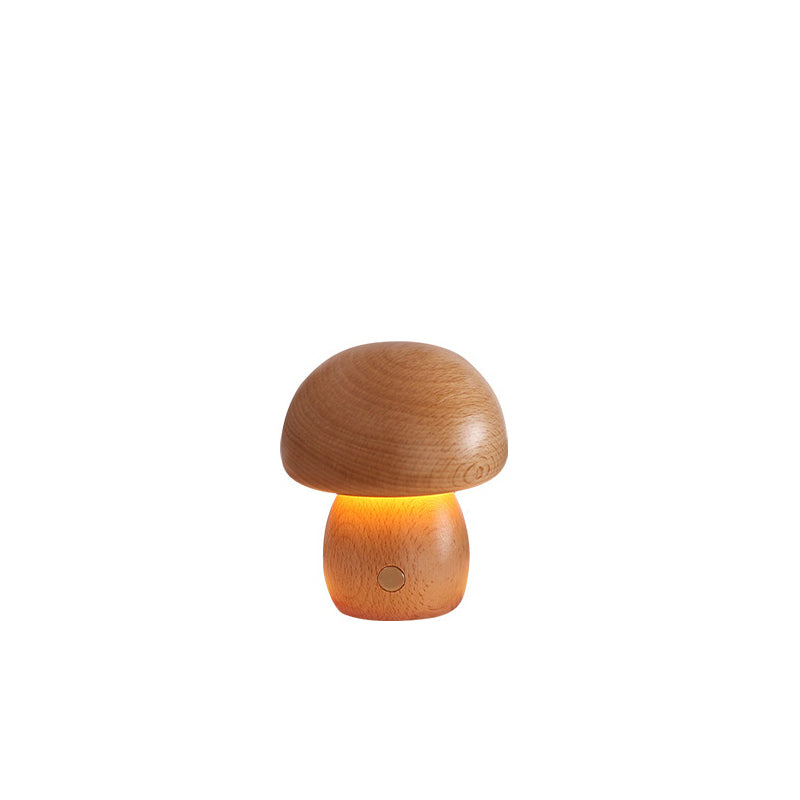 Lampada da Tavolo LED a Fungo Ricaricabile in Legno Massello Scandinava Contemporanea Luce Notturna per Comodino