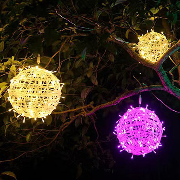 Decorazione a Sfera Appesa Waterproof in PVC Stile Art Deco Moderno con Luce LED per Esterni, Lampada da Giardino