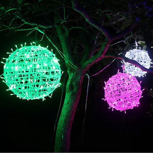 Decorazione a Sfera Appesa Waterproof in PVC Stile Art Deco Moderno con Luce LED per Esterni, Lampada da Giardino