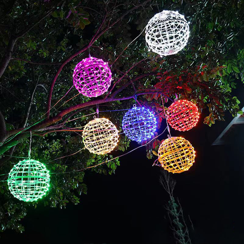 Decorazione a Sfera Appesa Waterproof in PVC Stile Art Deco Moderno con Luce LED per Esterni, Lampada da Giardino