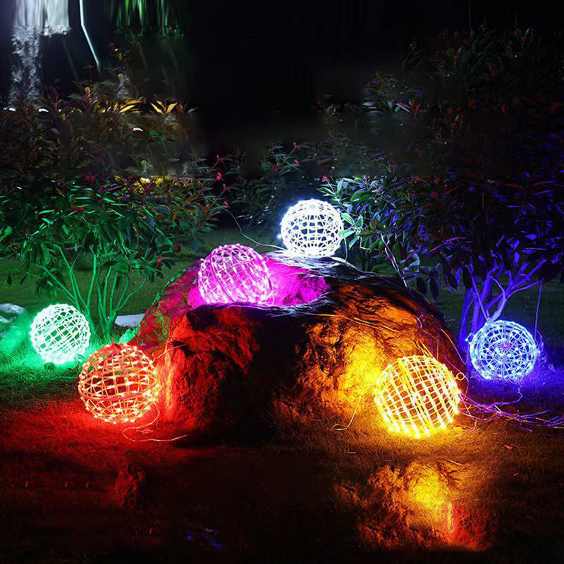 Decorazione a Sfera Appesa Waterproof in PVC Stile Art Deco Moderno con Luce LED per Esterni, Lampada da Giardino