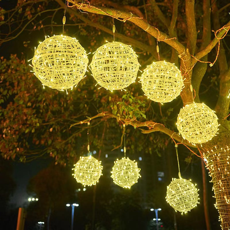 Decorazione a Sfera Appesa Waterproof in PVC Stile Art Deco Moderno con Luce LED per Esterni, Lampada da Giardino