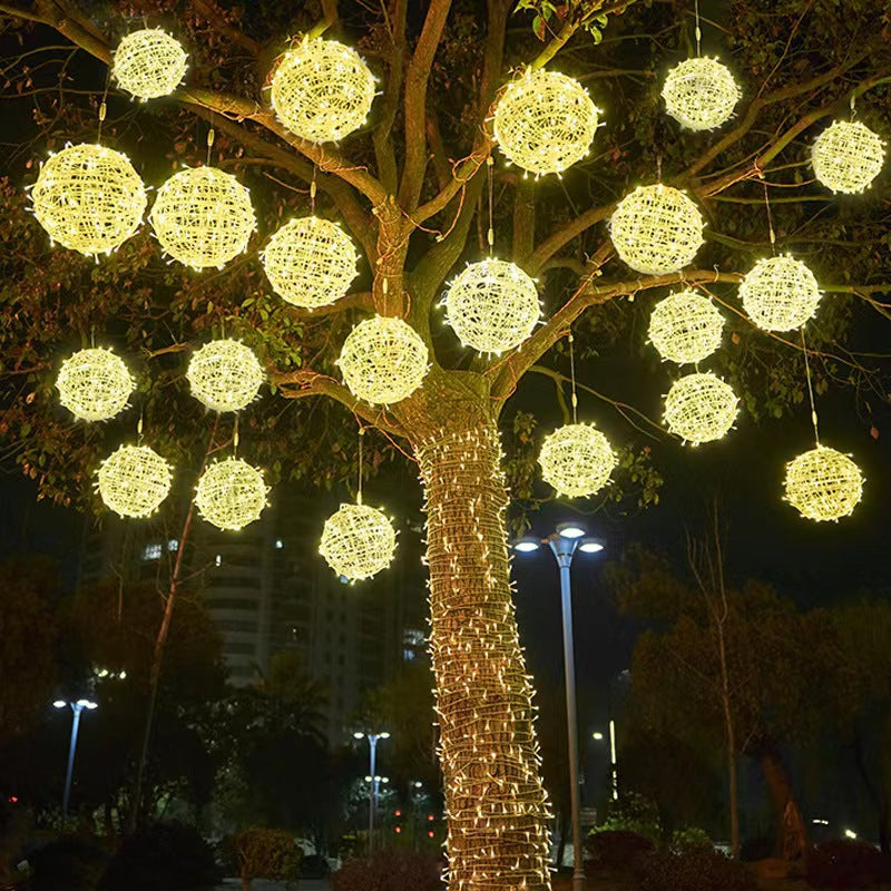 Decorazione a Sfera Appesa Waterproof in PVC Stile Art Deco Moderno con Luce LED per Esterni, Lampada da Giardino