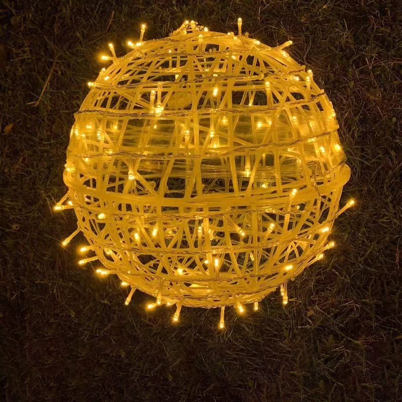 Decorazione a Sfera Appesa Waterproof in PVC Stile Art Deco Moderno con Luce LED per Esterni, Lampada da Giardino