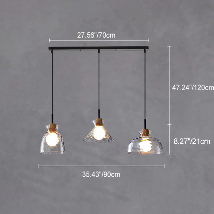 Lampada a Sospensione Moderna Minimalista in Vetro Trasparente Ondulato con Ombra in Ferro a 1 Luce per Soggiorno