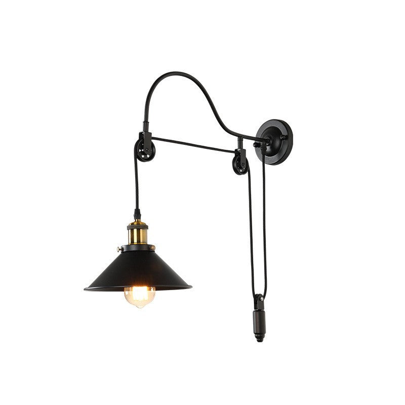 Applique da Parete con Pulley in Ferro Battuto Retro Industriale a 1 Luce