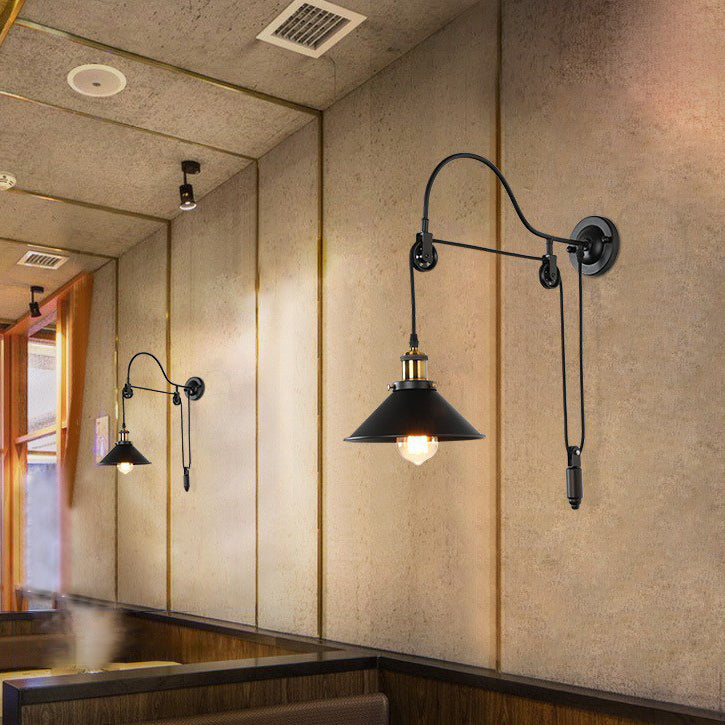 Applique da Parete con Pulley in Ferro Battuto Retro Industriale a 1 Luce