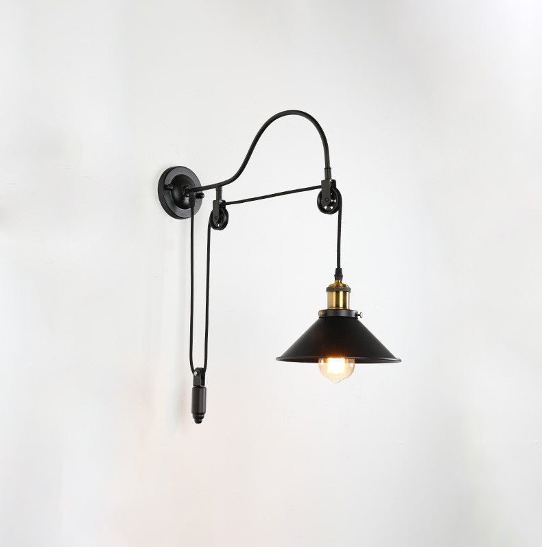 Applique da Parete con Pulley in Ferro Battuto Retro Industriale a 1 Luce