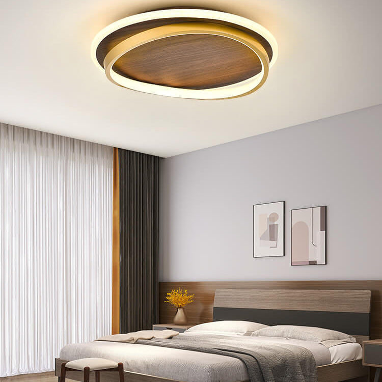 Lampada da soffitto LED circolare minimalista nordica in legno di noce