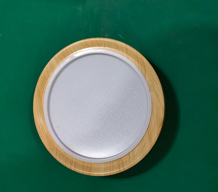 Moderno Semplice Lampadario Rotondo in Legno con Finitura in Ferro LED