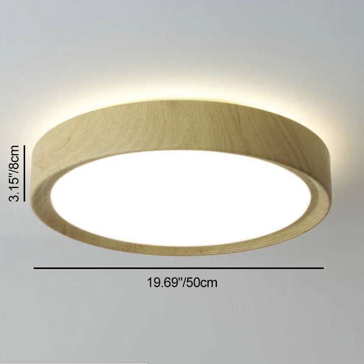Moderno Semplice Lampadario Rotondo in Legno con Finitura in Ferro LED