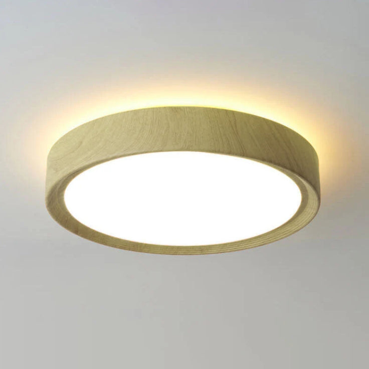 Moderno Semplice Lampadario Rotondo in Legno con Finitura in Ferro LED