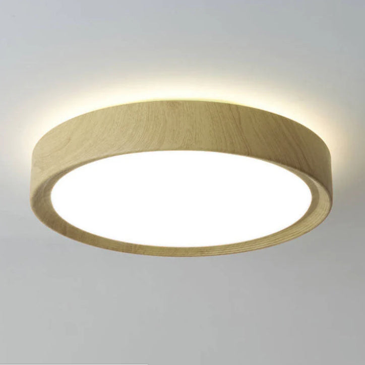 Moderno Semplice Lampadario Rotondo in Legno con Finitura in Ferro LED