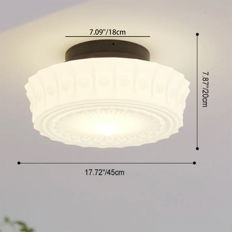 Tradizionale Lampada da Soffitto LED a Tamburo Rotondo in Ferro e Vetro Strisce per Soggiorno e Camera da Letto