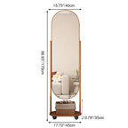 Specchio a tutta altezza in vetro e compensato rettangolare in stile scandinavo contemporaneo con ripiano per la camera da letto
