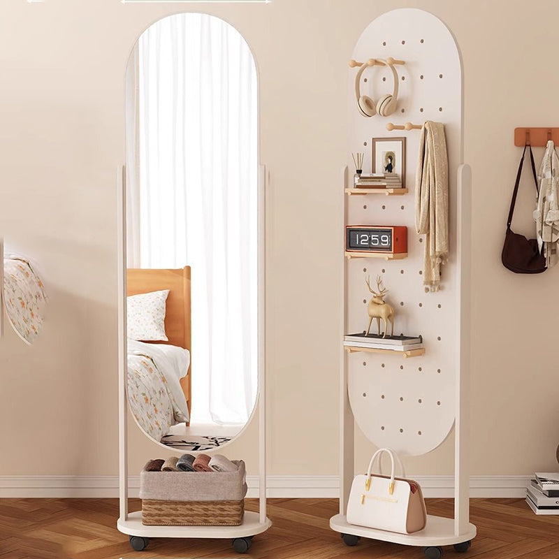 Specchio a tutta altezza in vetro e compensato rettangolare in stile scandinavo contemporaneo con ripiano per la camera da letto