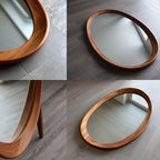 Specchio da Parete Ovale in Legno di Gomma Massello con Vetro Temperato per Camera da Letto