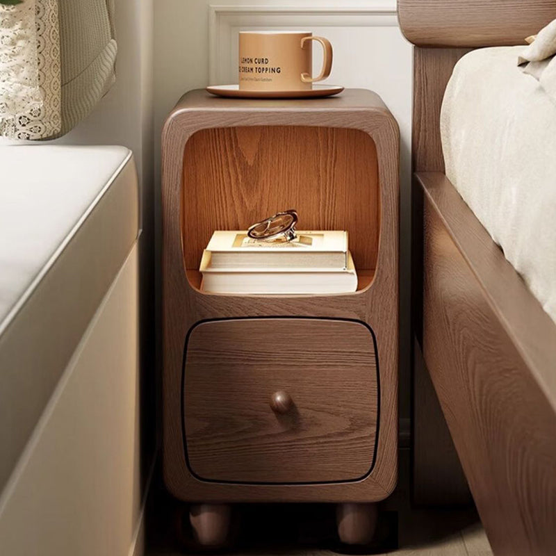 Comodino Rettangolare Ultra-Sottile in MDF di Media Densità di Stile Scandinavo Contemporaneo 1/2 Cassetto per Camera da Letto