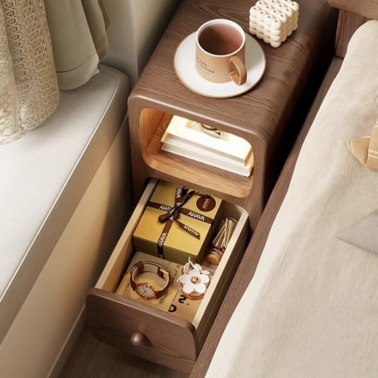 Comodino Rettangolare Ultra-Sottile in MDF di Media Densità di Stile Scandinavo Contemporaneo 1/2 Cassetto per Camera da Letto