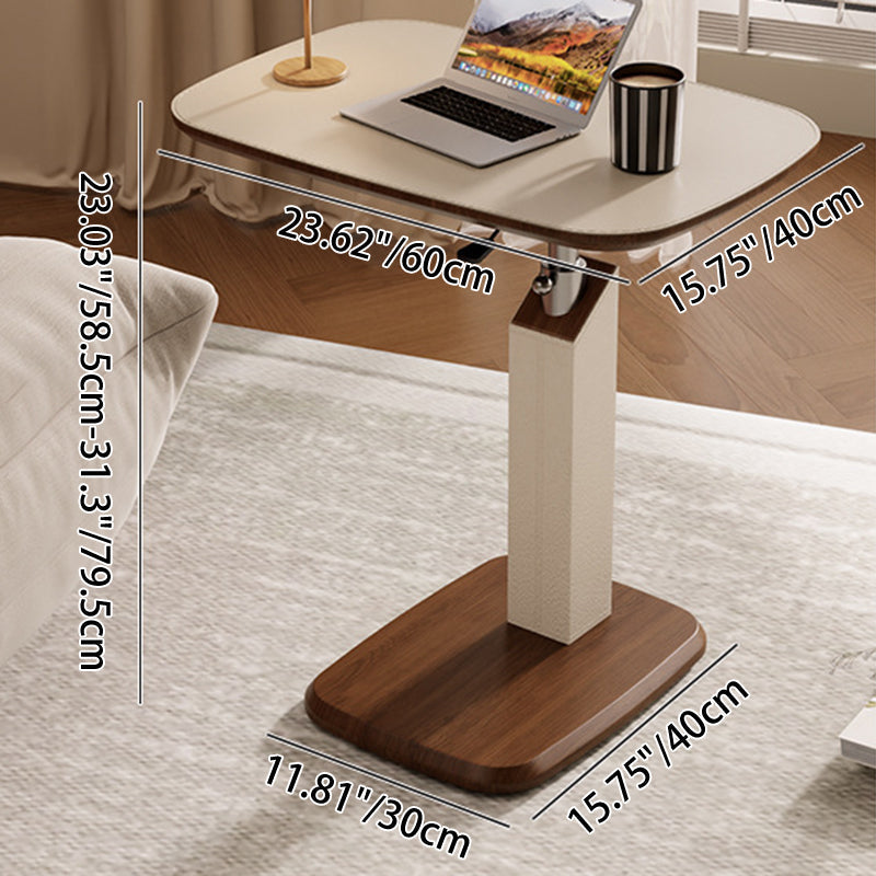 Tavolino Laterale Rotante Regolabile in Altezza in MDF e Finta Pelle Stile Sella, Rectangolare, Contemporaneo Scandinavo, per Soggiorno