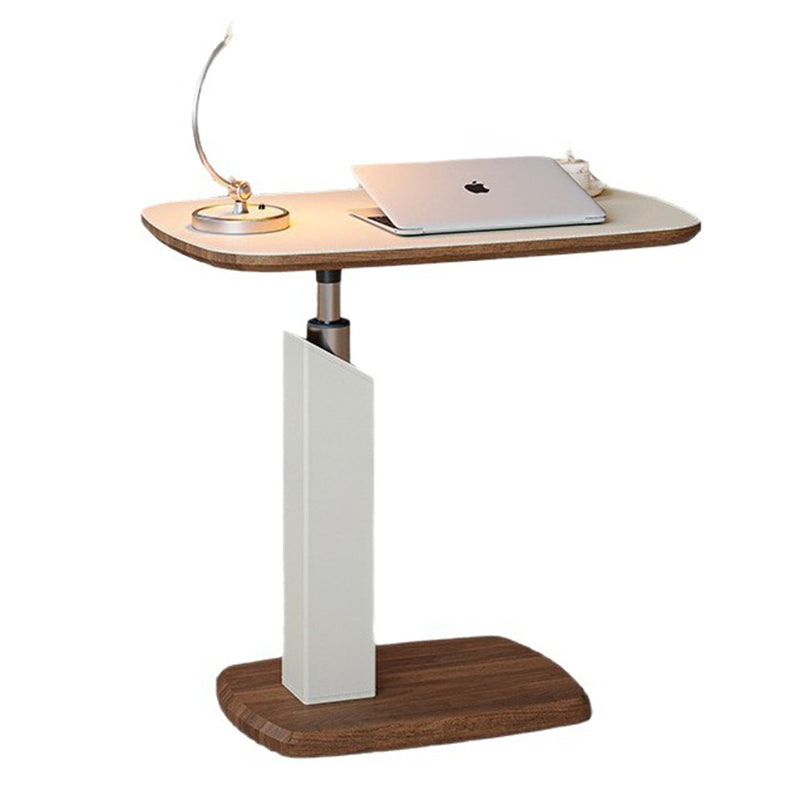 Tavolino Laterale Rotante Regolabile in Altezza in MDF e Finta Pelle Stile Sella, Rectangolare, Contemporaneo Scandinavo, per Soggiorno