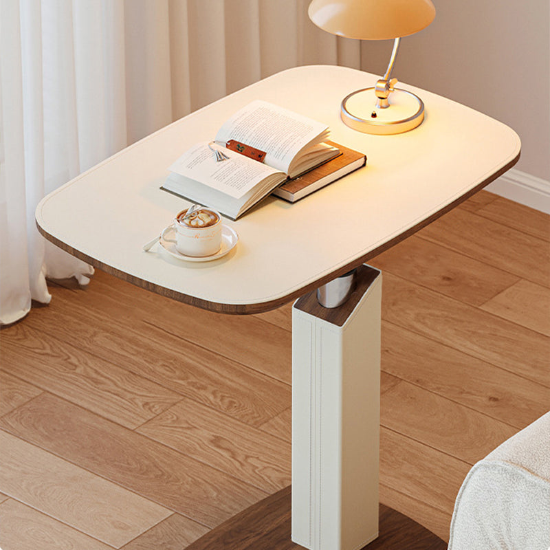 Tavolino Laterale Rotante Regolabile in Altezza in MDF e Finta Pelle Stile Sella, Rectangolare, Contemporaneo Scandinavo, per Soggiorno