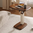 Tavolino Laterale Rotante Regolabile in Altezza in MDF e Finta Pelle Stile Sella, Rectangolare, Contemporaneo Scandinavo, per Soggiorno