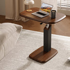 Tavolino Laterale Rotante Regolabile in Altezza in MDF e Finta Pelle Stile Sella, Rectangolare, Contemporaneo Scandinavo, per Soggiorno