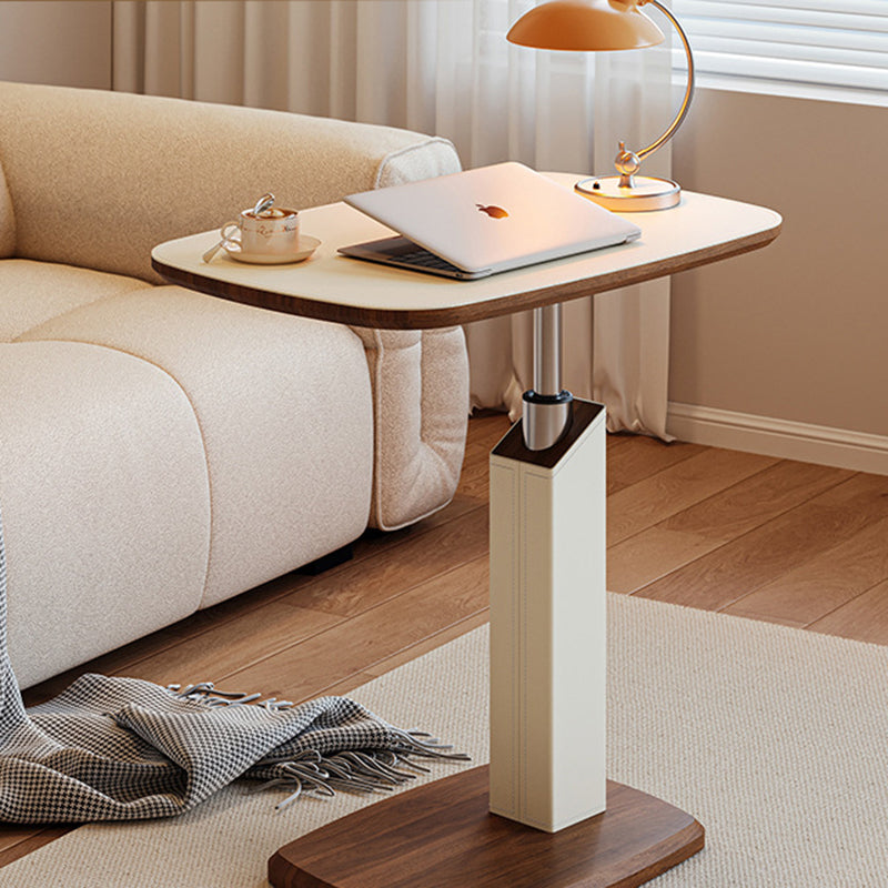 Tavolino Laterale Rotante Regolabile in Altezza in MDF e Finta Pelle Stile Sella, Rectangolare, Contemporaneo Scandinavo, per Soggiorno