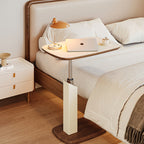 Tavolino Laterale Rotante Regolabile in Altezza in MDF e Finta Pelle Stile Sella, Rectangolare, Contemporaneo Scandinavo, per Soggiorno