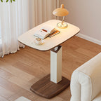 Tavolino Laterale Rotante Regolabile in Altezza in MDF e Finta Pelle Stile Sella, Rectangolare, Contemporaneo Scandinavo, per Soggiorno