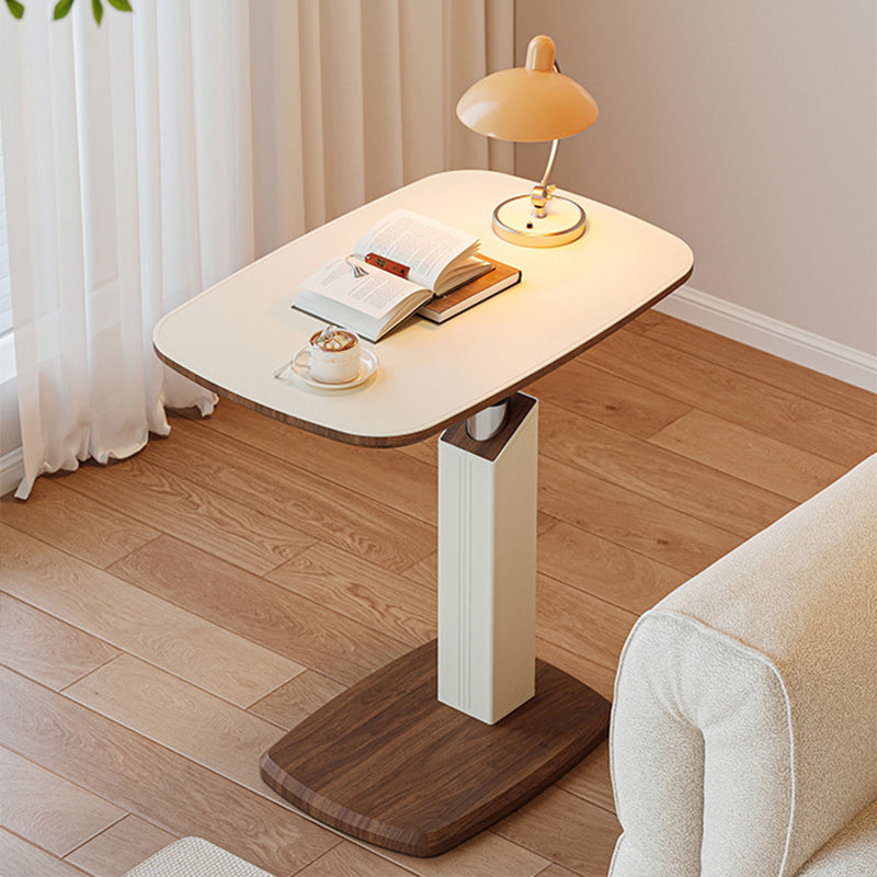 Tavolino Laterale Rotante Regolabile in Altezza in MDF e Finta Pelle Stile Sella, Rectangolare, Contemporaneo Scandinavo, per Soggiorno