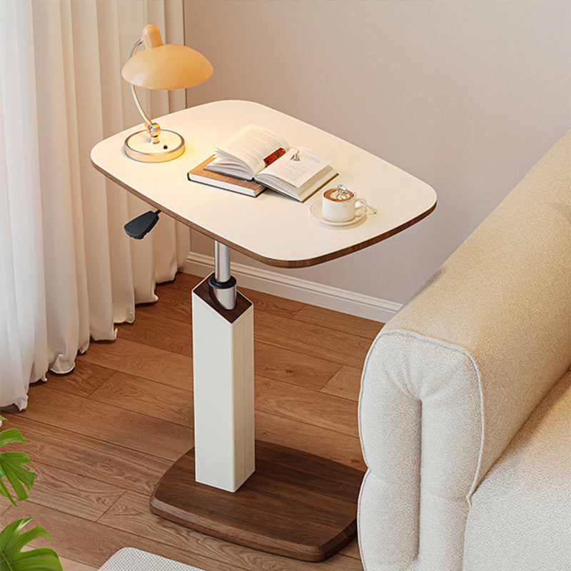 Tavolino Laterale Rotante Regolabile in Altezza in MDF e Finta Pelle Stile Sella, Rectangolare, Contemporaneo Scandinavo, per Soggiorno