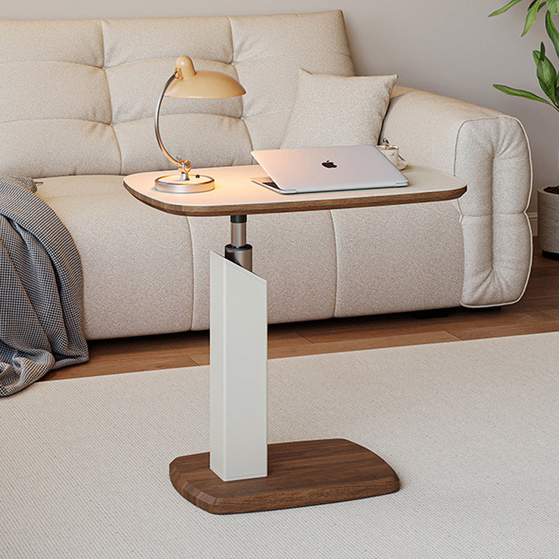 Tavolino Laterale Rotante Regolabile in Altezza in MDF e Finta Pelle Stile Sella, Rectangolare, Contemporaneo Scandinavo, per Soggiorno