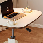 Tavolino Laterale Rotante Regolabile in Altezza in MDF e Finta Pelle Stile Sella, Rectangolare, Contemporaneo Scandinavo, per Soggiorno