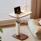 Tavolino Laterale Rotante Regolabile in Altezza in MDF e Finta Pelle Stile Sella, Rectangolare, Contemporaneo Scandinavo, per Soggiorno