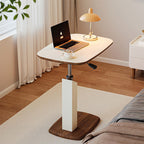 Tavolino Laterale Rotante Regolabile in Altezza in MDF e Finta Pelle Stile Sella, Rectangolare, Contemporaneo Scandinavo, per Soggiorno