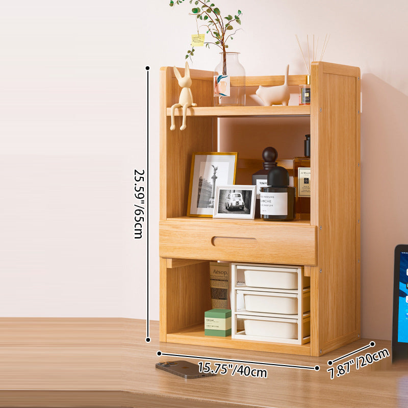Libreria Contemporanea Scandinava Rettangolare in Bambù Nan in Fibra a Media Densità con 2/3 Ripiani e 1 Cassetto per Camera da Letto e Studio