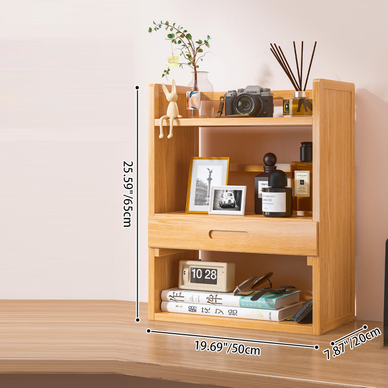 Libreria Contemporanea Scandinava Rettangolare in Bambù Nan in Fibra a Media Densità con 2/3 Ripiani e 1 Cassetto per Camera da Letto e Studio