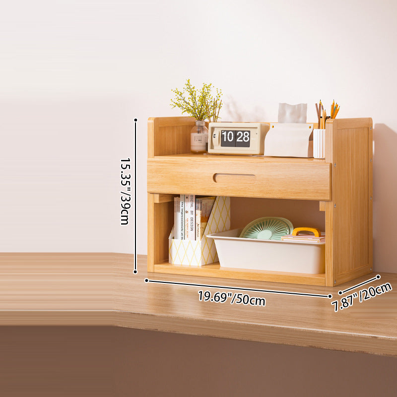 Libreria Contemporanea Scandinava Rettangolare in Bambù Nan in Fibra a Media Densità con 2/3 Ripiani e 1 Cassetto per Camera da Letto e Studio