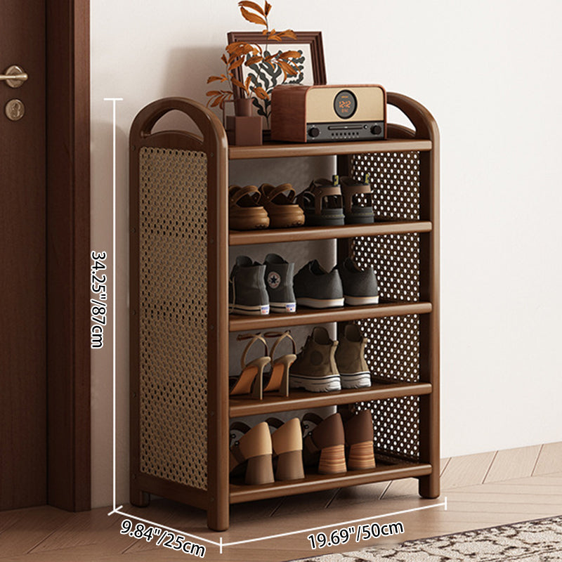 Tradizionale Vintage Rettangolare PE Rattan Bambù Medium-Density Fiberboard Scaffale di Stoccaggio Scarpe 5/6-Tier per Ingressi e Soggiorni